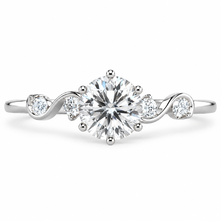 5 Carat Round Cut Lab-Grown Diamond Five-Stone Curved Vine Engagement Ring