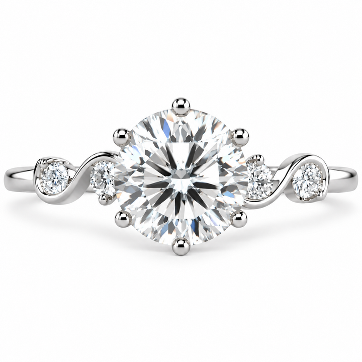 6 Carat Round Cut Lab-Grown Diamond Five-Stone Curved Vine Engagement Ring