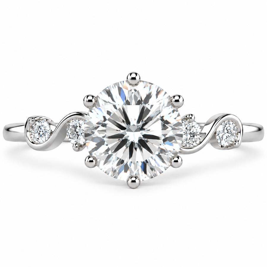 6 Carat Round Cut Lab-Grown Diamond Five-Stone Curved Vine Engagement Ring