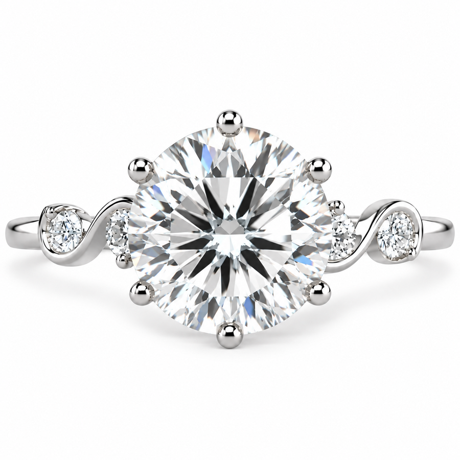 7 Carat Round Cut Lab-Grown Diamond Five-Stone Curved Vine Engagement Ring