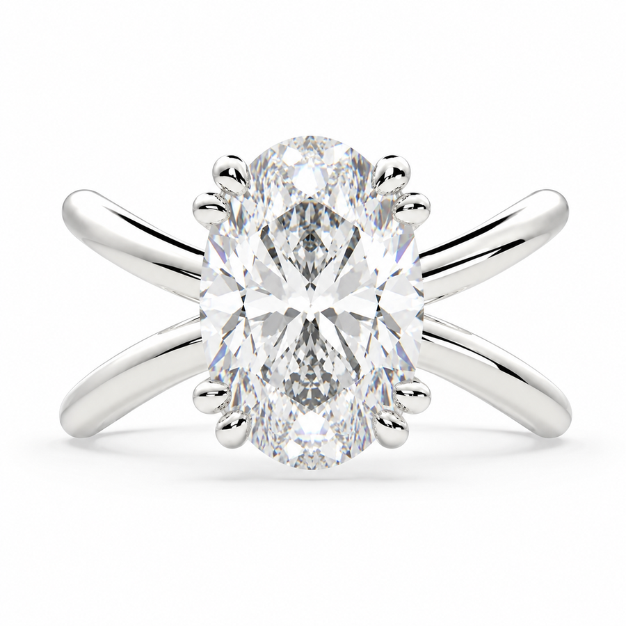 Tatiana 5 Carat Oval Cut Lab-Grown Diamond Solitaire Split Shank Engagement Ring