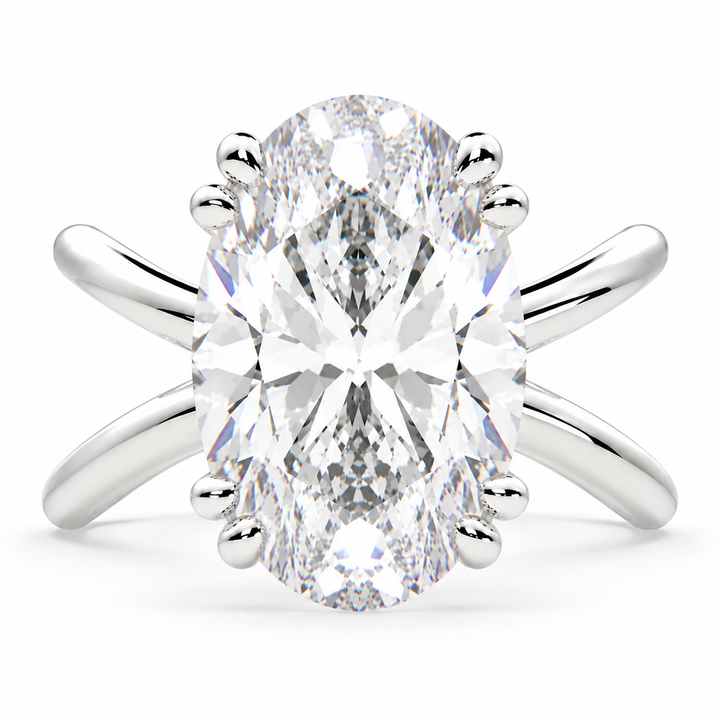 Tatiana 6 Carat Oval Cut Lab-Grown Diamond Solitaire Split Shank Engagement Ring