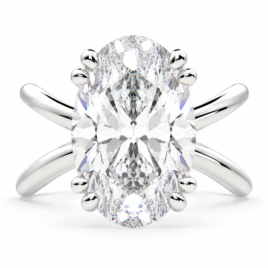 Tatiana 6 Carat Oval Cut Lab-Grown Diamond Solitaire Split Shank Engagement Ring