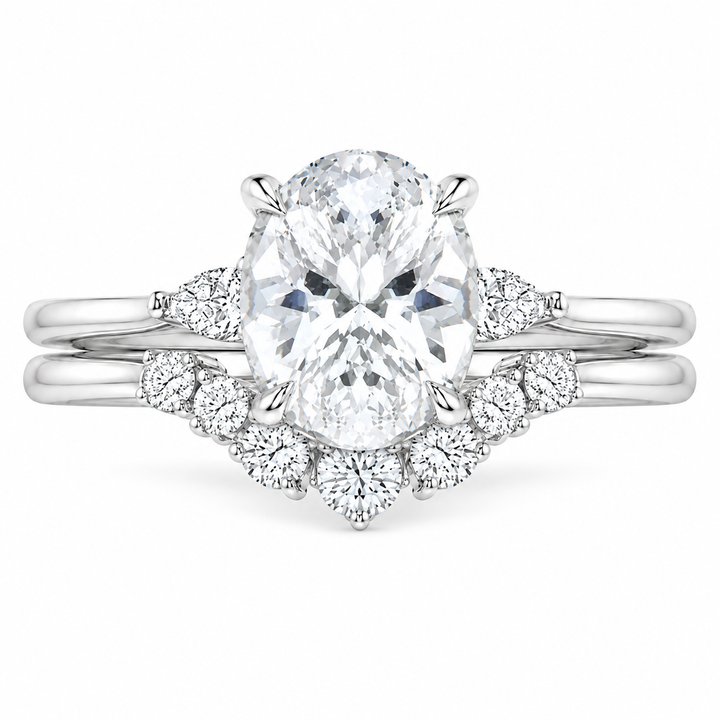 5 Carat Oval Lab-Grown Diamond 2PCS Bridal Set in 14K White Gold – Three-Stone Matching Wedding Ring
