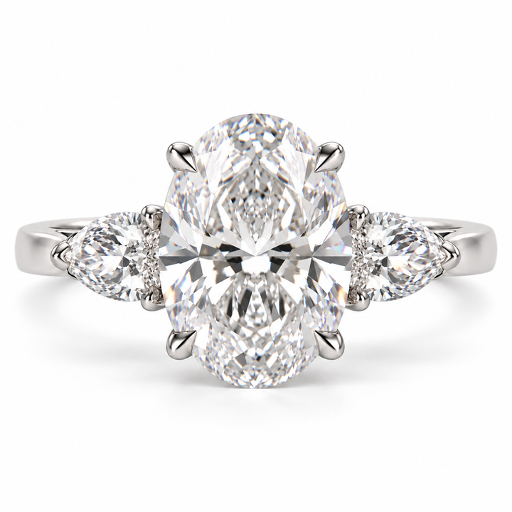 5 Carat Oval Cut Lab-Grown Diamond Engagement Ring with Pear Side Stones