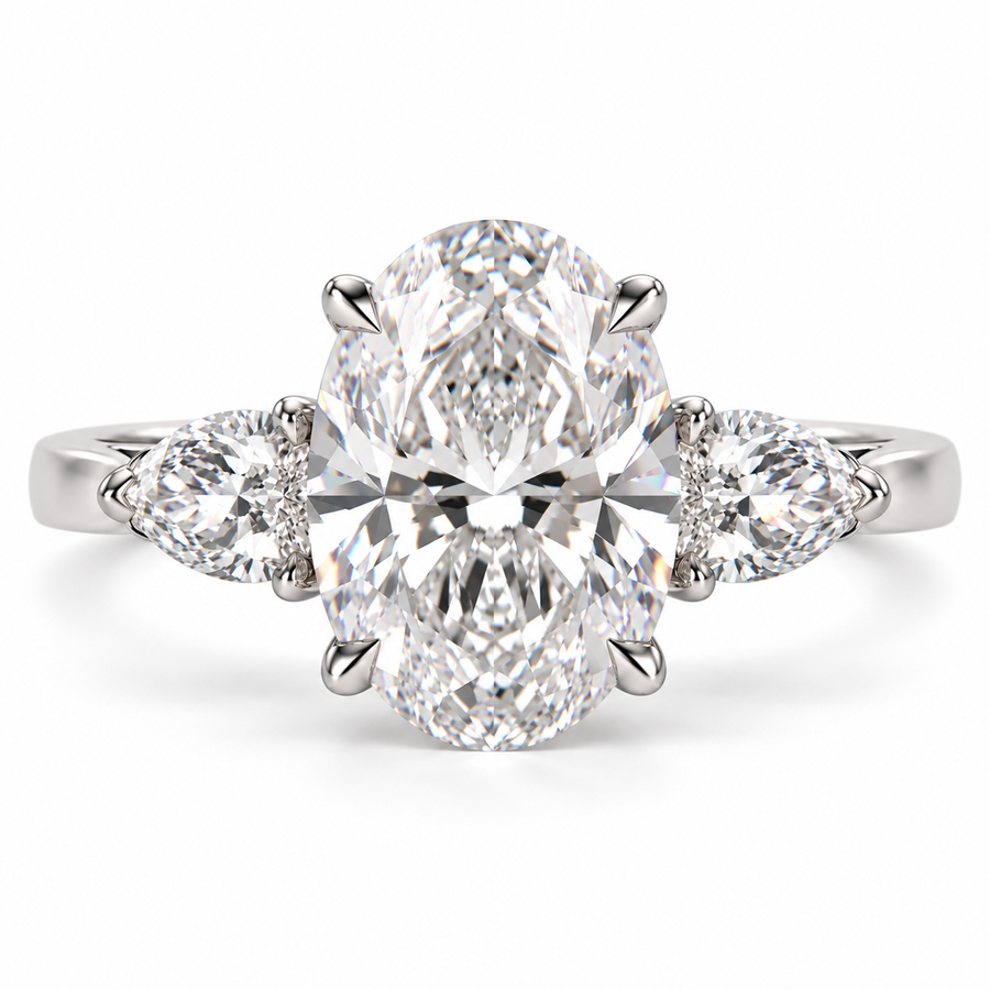 5 Carat Oval Cut Lab-Grown Diamond Engagement Ring with Pear Side Stones