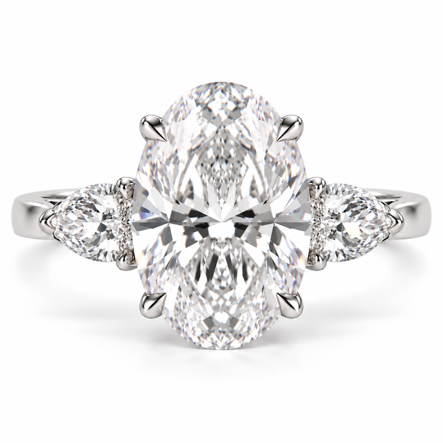 6 Carat Oval Cut Lab-Grown Diamond Engagement Ring with Pear Side Stones