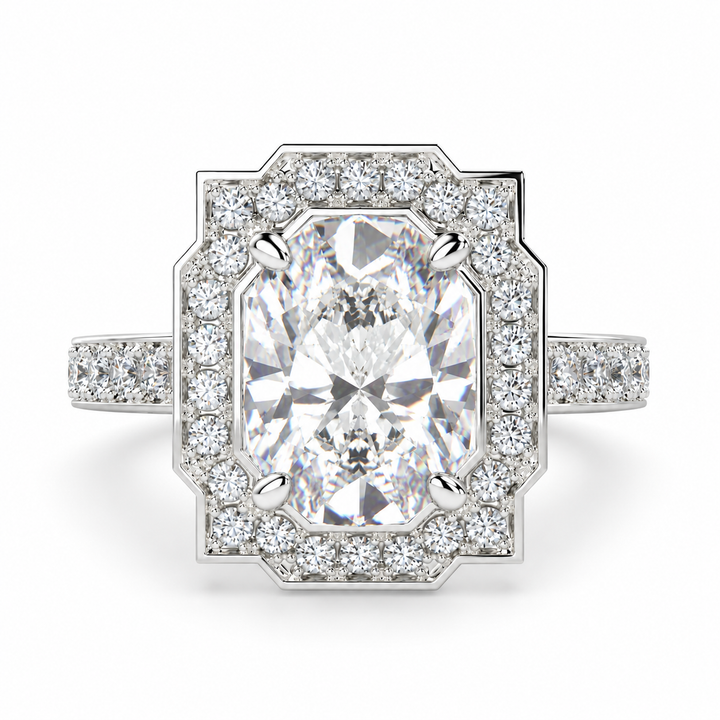 Amalia 5 Carat Oval Cut Lab-Grown Diamond Halo Pavé Engagement Ring