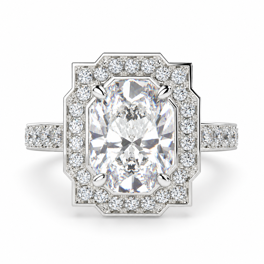 Amalia 5 Carat Oval Cut Lab-Grown Diamond Halo Pavé Engagement Ring