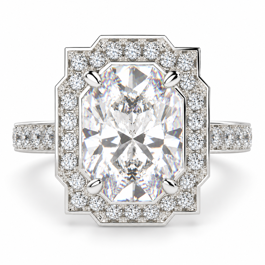 Amalia 7 Carat Oval Cut Lab-Grown Diamond Halo Pavé Engagement Ring