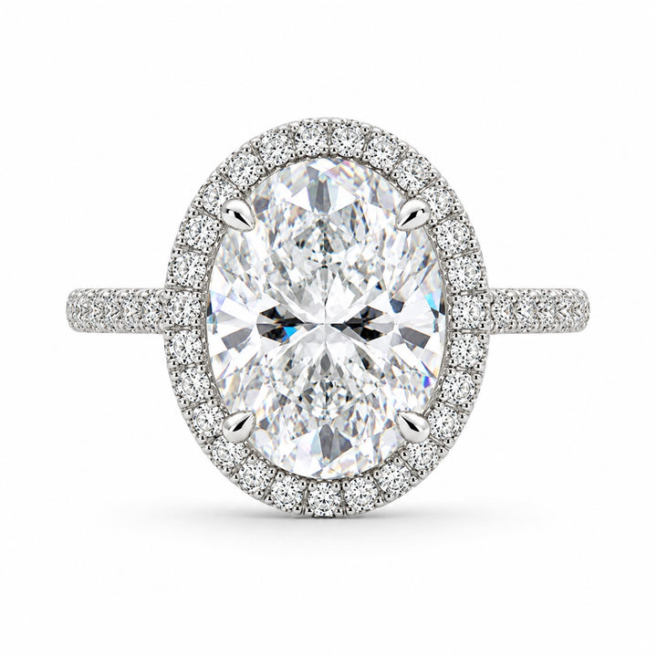 4 Carat Oval Cut Lab-Grown Diamond Halo Pavé Engagement Ring – Isadora