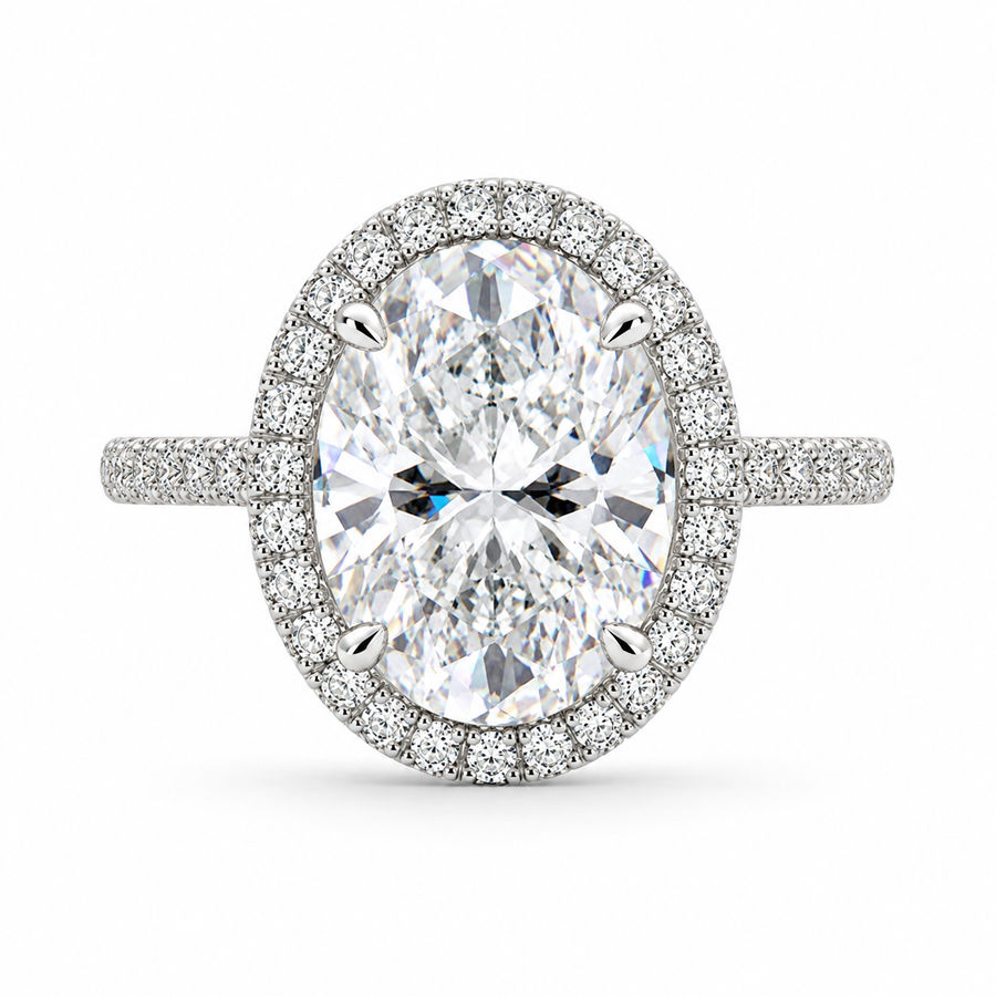 4 Carat Oval Cut Lab-Grown Diamond Halo Pavé Engagement Ring – Isadora