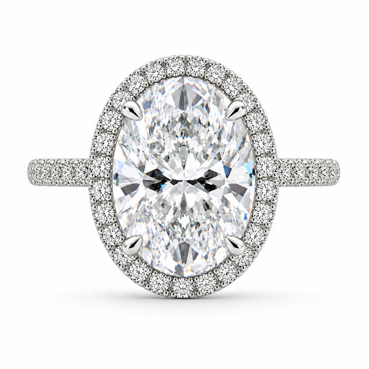 5 Carat Oval Cut Lab-Grown Diamond Halo Pavé Engagement Ring – Isadora