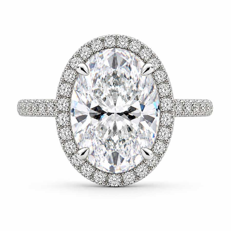 5 Carat Oval Cut Lab-Grown Diamond Halo Pavé Engagement Ring – Isadora