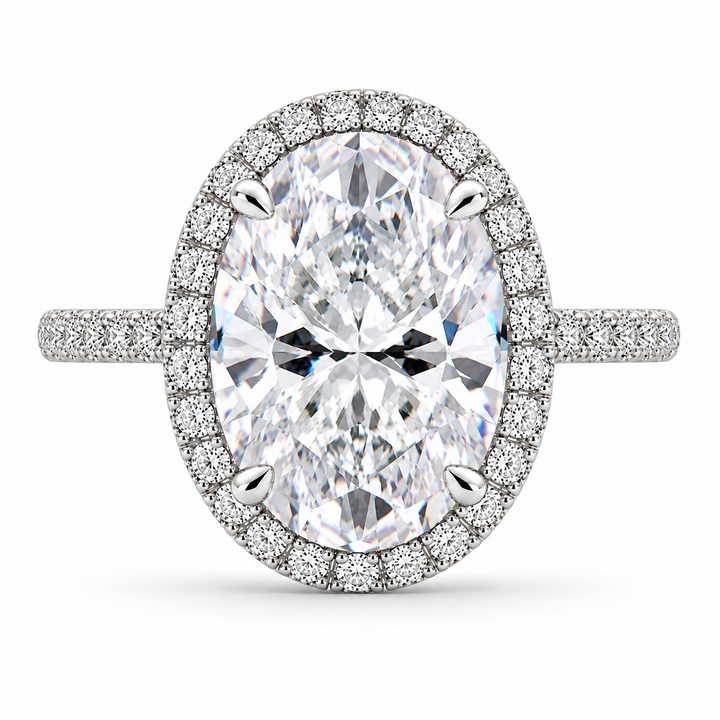 6 Carat Oval Cut Lab-Grown Diamond Halo Pavé Engagement Ring – Isadora