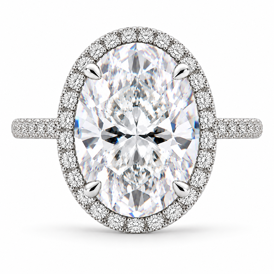 7 Carat Oval Cut Lab-Grown Diamond Halo Pavé Engagement Ring – Isadora