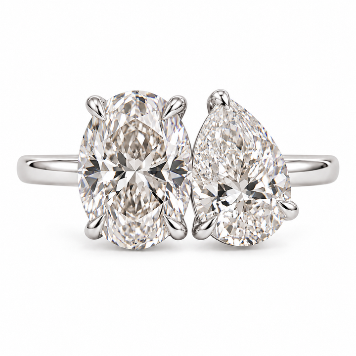 4 Carat Oval & Pear Shape Lab-Grown Diamond Toi et Moi Engagement Ring