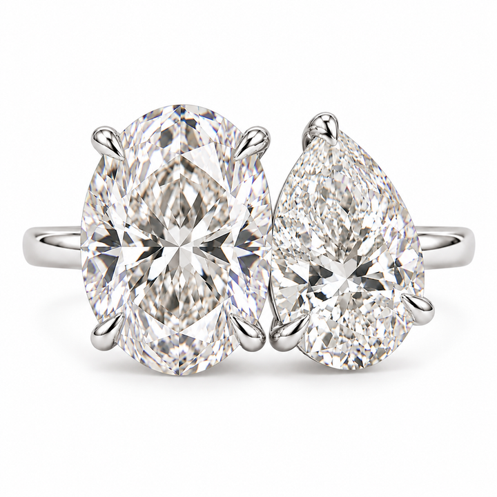 5 Carat Oval & Pear Shape Lab-Grown Diamond Toi et Moi Engagement Ring
