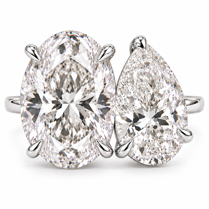 7 Carat Oval & Pear Shape Lab-Grown Diamond Toi et Moi Engagement Ring