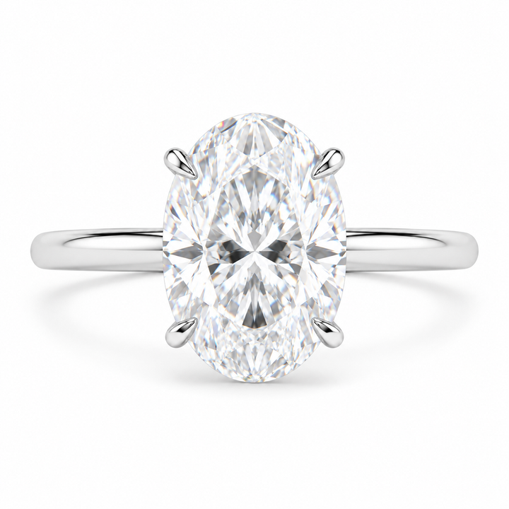 4 Carat Oval Lab-Grown Diamond Hidden Halo Engagement Ring in 14K White Gold – Thin Band Design