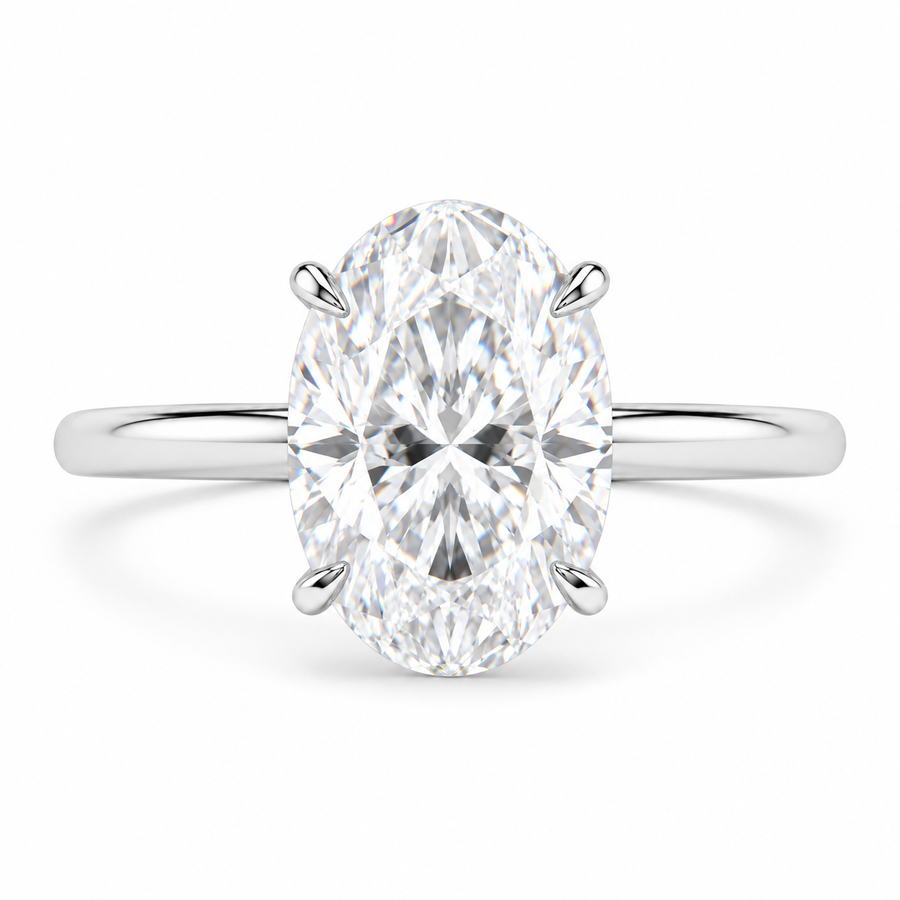 4 Carat Oval Lab-Grown Diamond Hidden Halo Engagement Ring in 14K White Gold – Thin Band Design