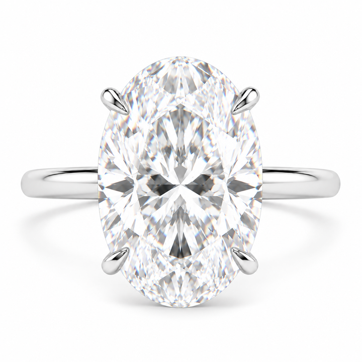 5 Carat Oval Lab-Grown Diamond Hidden Halo Engagement Ring in 14K White Gold – Thin Band Design