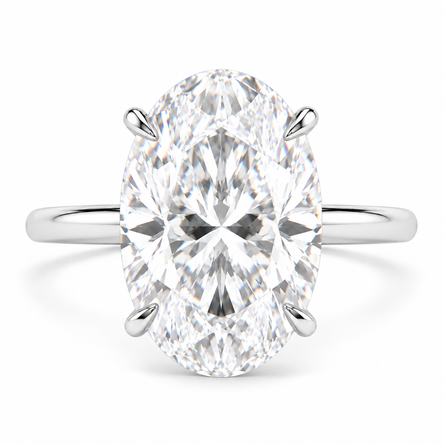 5 Carat Oval Lab-Grown Diamond Hidden Halo Engagement Ring in 14K White Gold – Thin Band Design