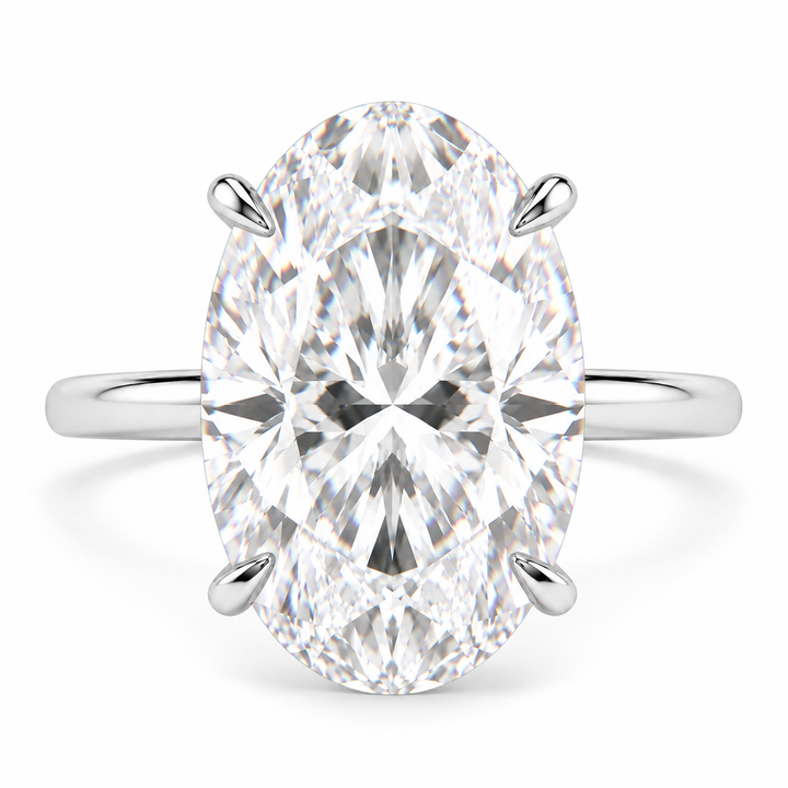 6 Carat Oval Lab-Grown Diamond Hidden Halo Engagement Ring in 14K White Gold – Thin Band Design