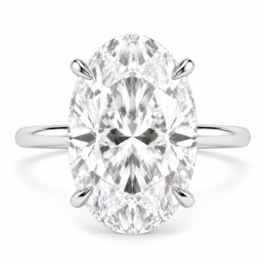 6 Carat Oval Lab-Grown Diamond Hidden Halo Engagement Ring in 14K White Gold – Thin Band Design
