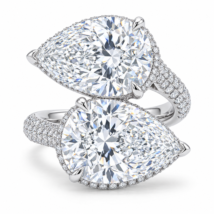 9 CT Pear Cut Lab-Grown Diamond Two-Stone Engagement Ring – Luxury Statement Design