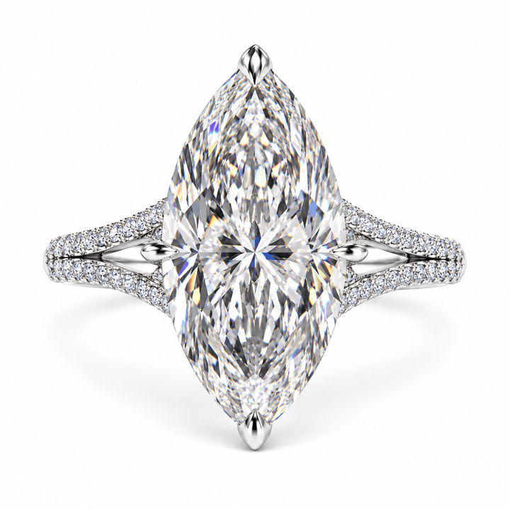 5 CT Marquise Cut Lab-Grown Diamond Hidden Halo Pavé Engagement Ring