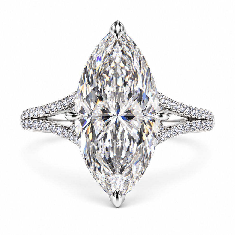5 CT Marquise Cut Lab-Grown Diamond Hidden Halo Pavé Engagement Ring