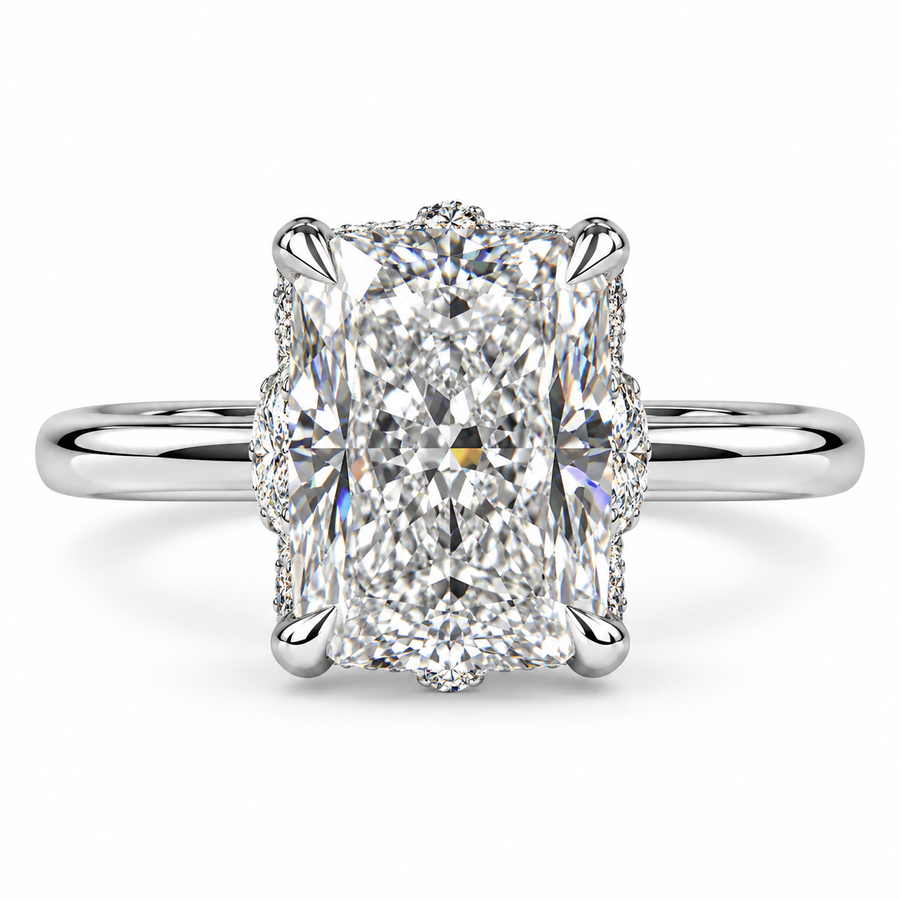 4 CT Cushion Cut Lab-Grown Diamond Hidden Halo Engagement Ring