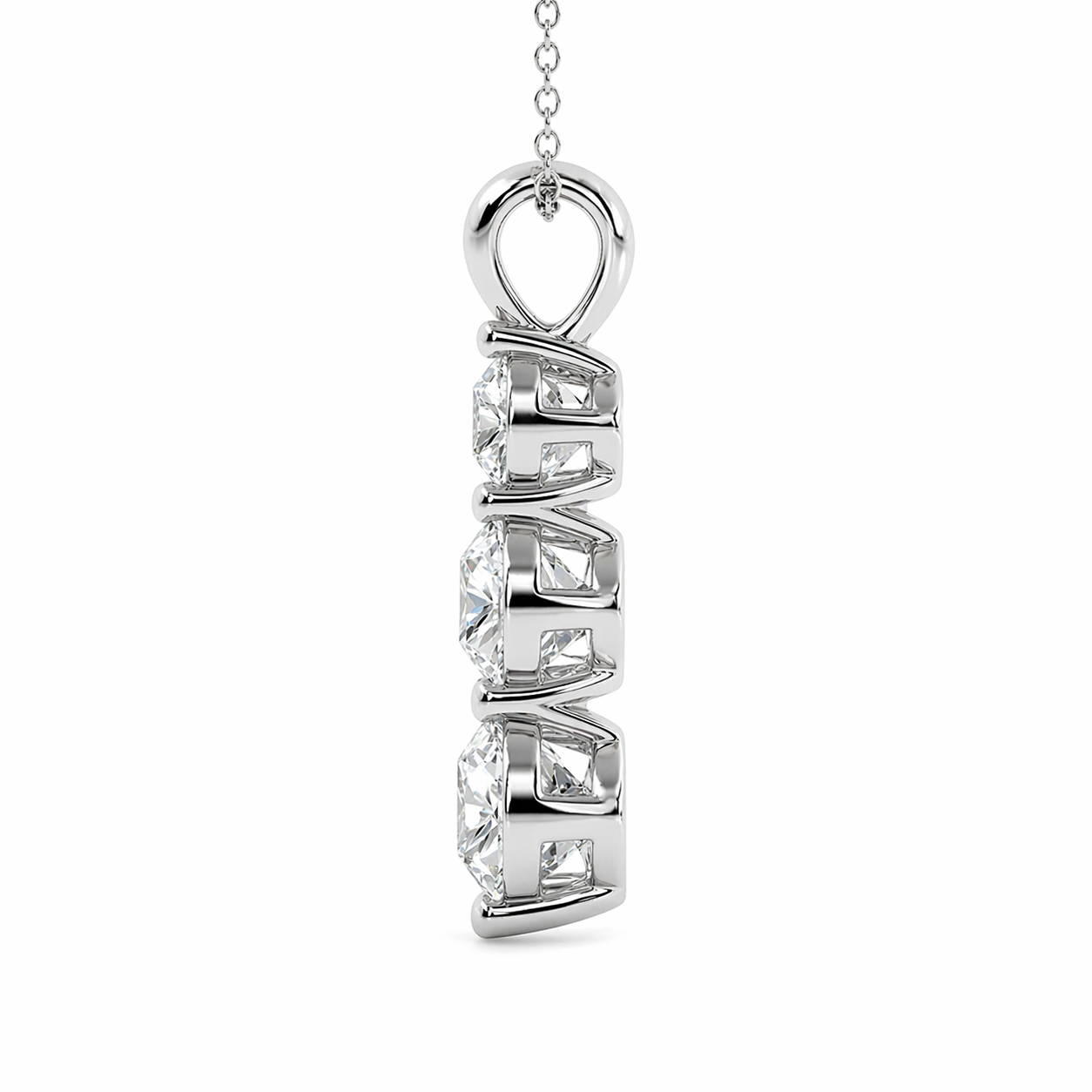 1.50 Carat Round Lab-Grown Diamond Three-Stone Drop Pendant VS1 D-F 14K White Gold with Adjustable Chain