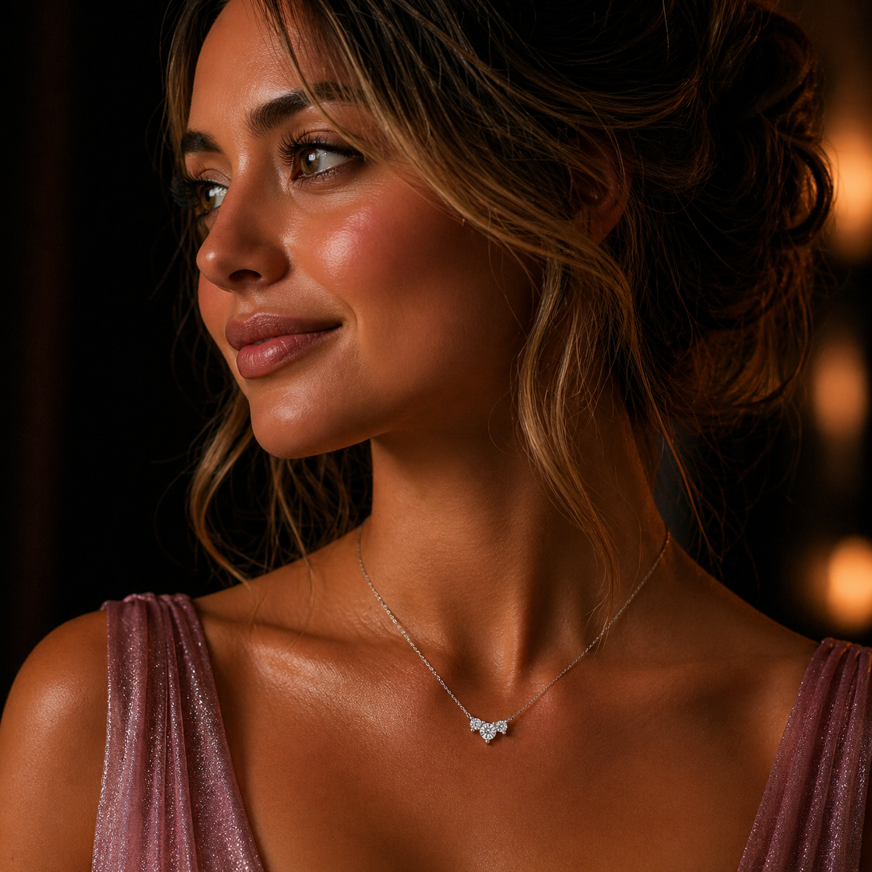 1.00 CTW Round Lab-Grown Diamond Three-Stone Pendant with Adjustable Chain (D–F / VS1–VS2)
