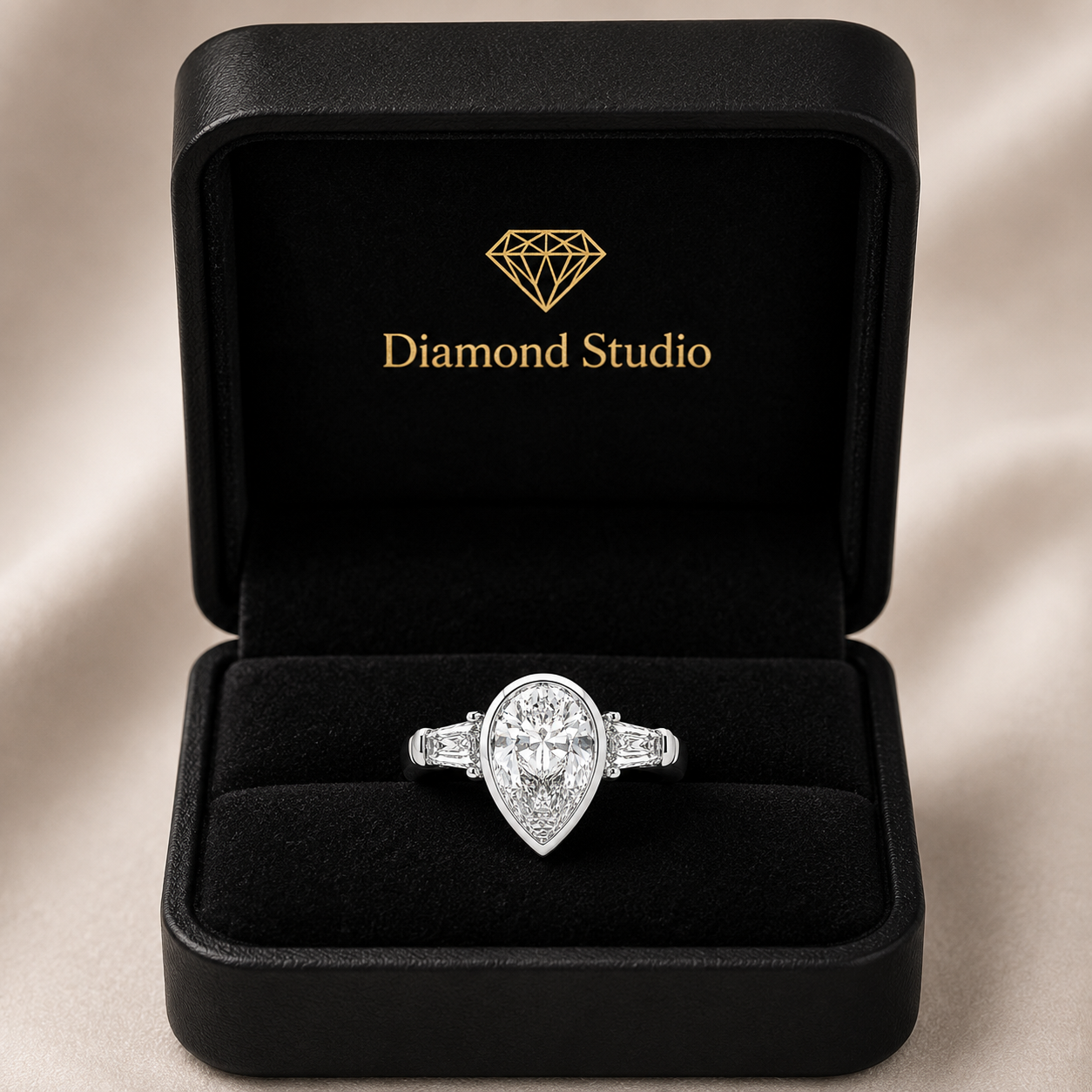Emilia 2.5 Carat Pear Cut Trilogy 3 Stone Engagement Ring