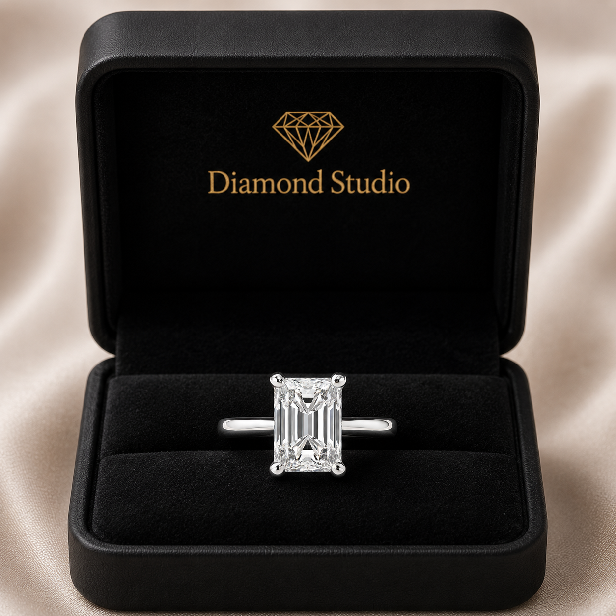 VS1 D Lab Grown Diamond Solitaire Emerald Ring