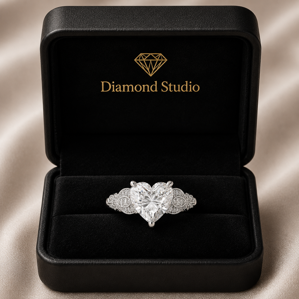 VS1 D Lab Grown Diamond Pave Heart Ring