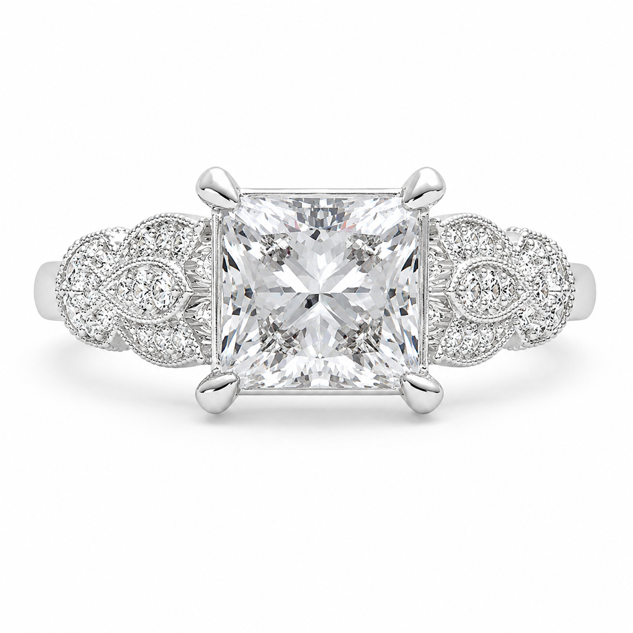 VS1 D Lab Grown Diamond Pave Princess Ring