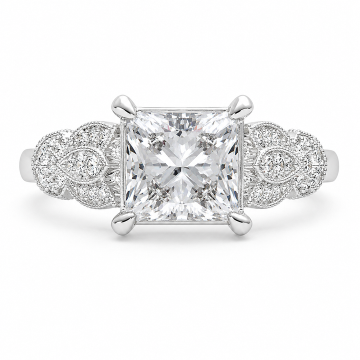 VS1 D Lab Grown Diamond Pave Princess Ring