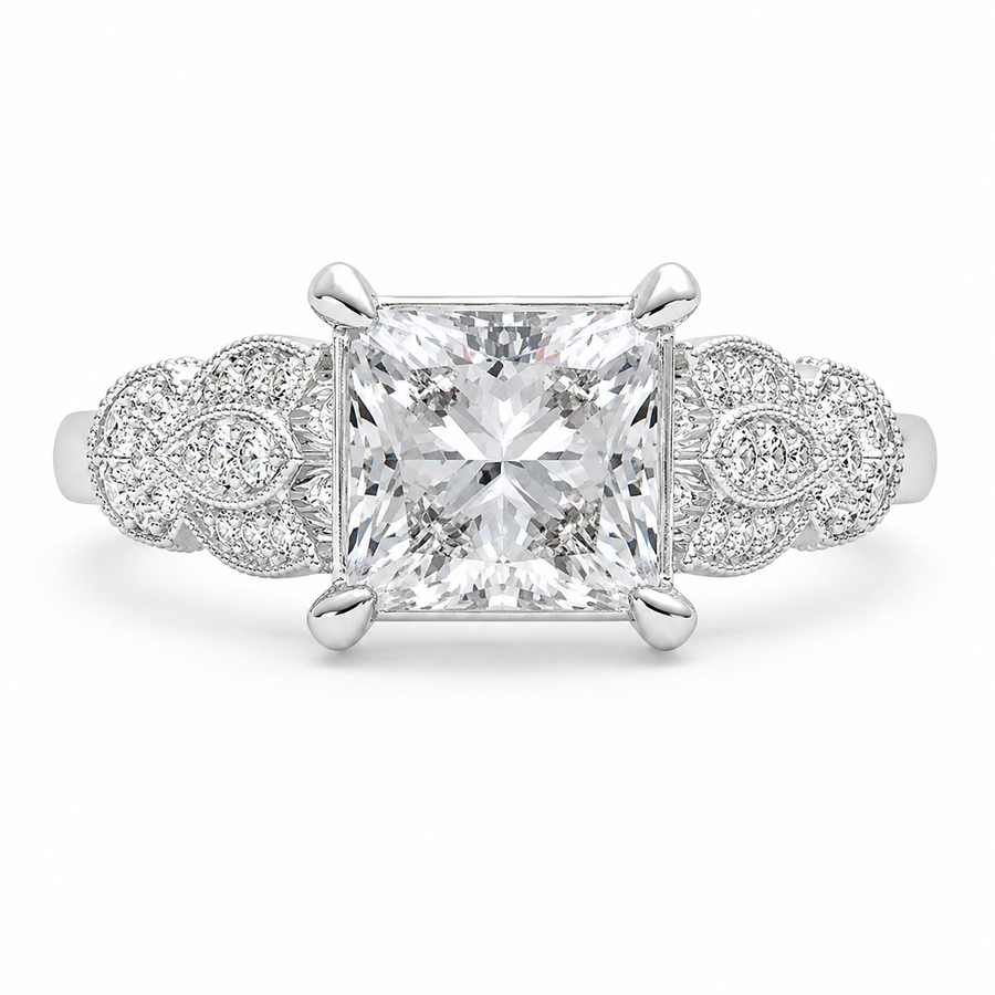 Nadia 2.15 Carat Princess Cut Pave Milgrain Engagement Ring