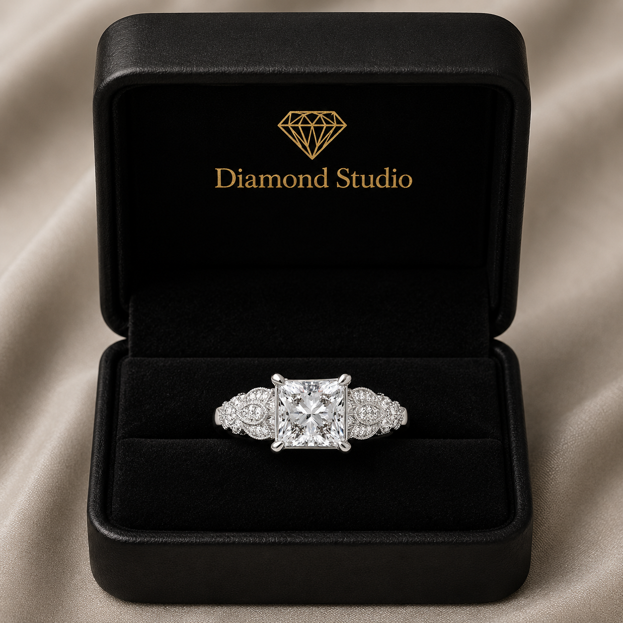 VS1 D Lab Grown Diamond Pave Princess Ring