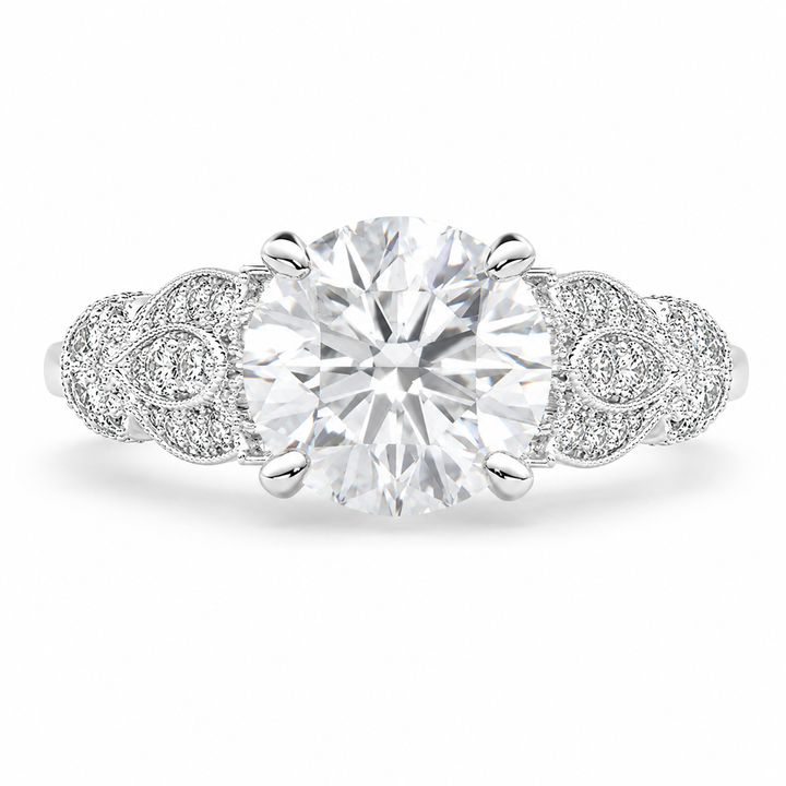 Nadia 2.15 Carat Round Cut Pave Milgrain Engagement Ring — product image