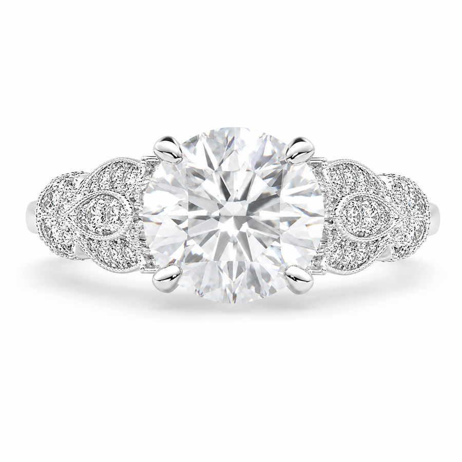 Nadia 2.15 Carat Round Cut Pave Milgrain Engagement Ring