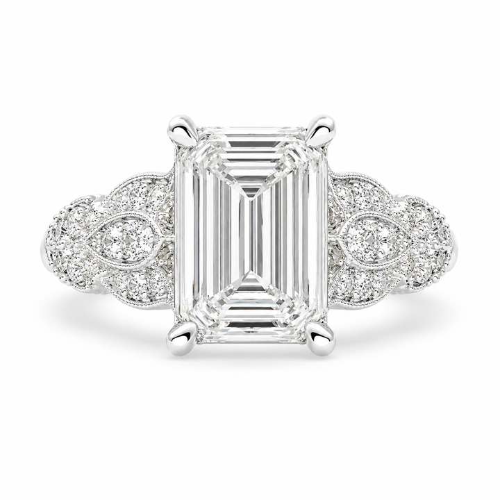 Nadia 3.15 Carat Emerald Cut Pave Milgrain Engagement Ring — product image
