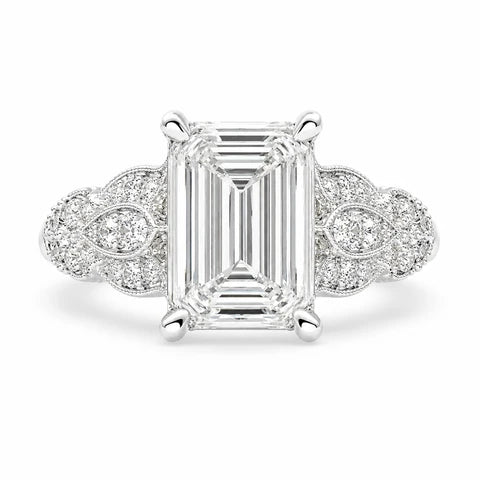 Nadia 1.15 Carat Emerald Cut Pave Milgrain Engagement Ring