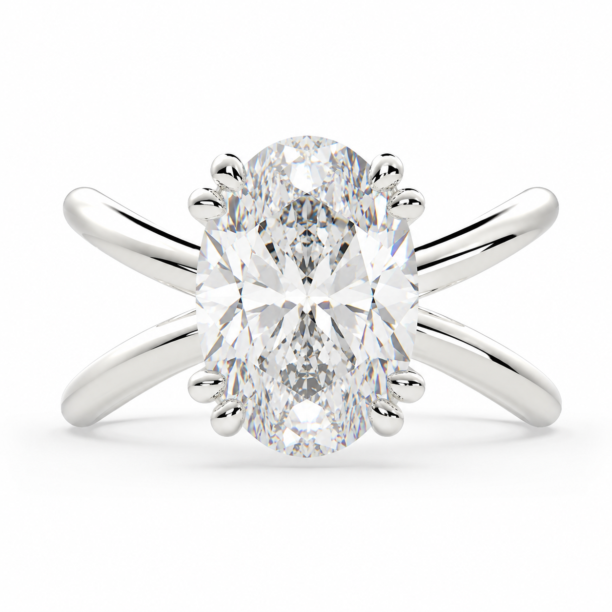 VS1 D Lab Grown Diamond Solitaire Split Shank Oval Ring