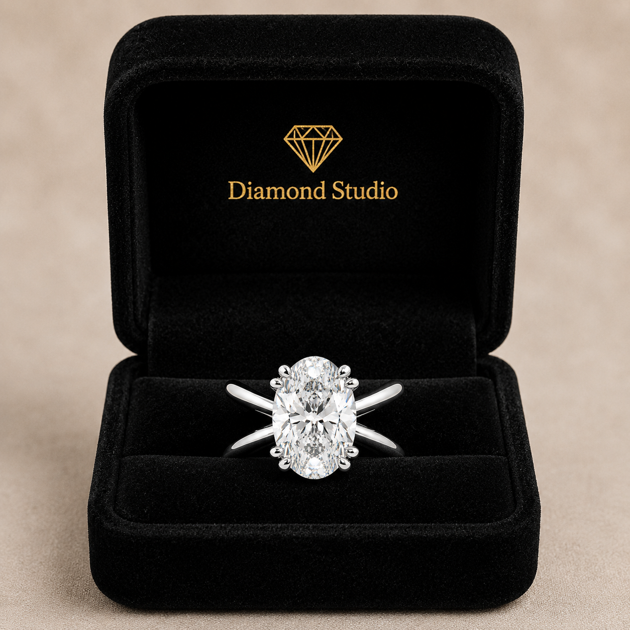 VS1 D Lab Grown Diamond Solitaire Split Shank Oval Ring