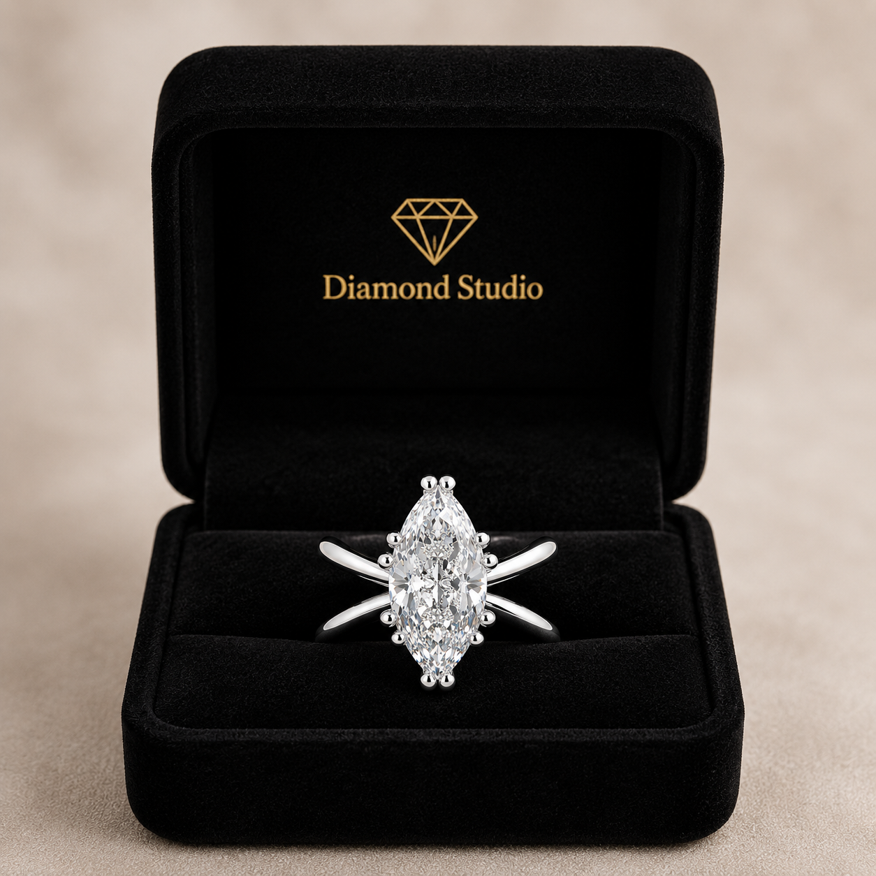 Tatiana 3 Carat Marquise Cut Solitaire Split Shank Engagement Ring