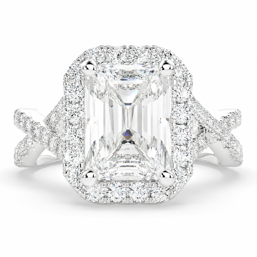 Ophelia 3.35 Carat Radiant Cut Pave Halo Split Shank Engagement Ring